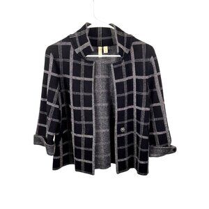 Anthropologie Moth 3/4 Sleeve Black and White Plaid Knit Jacket Sz S EUC